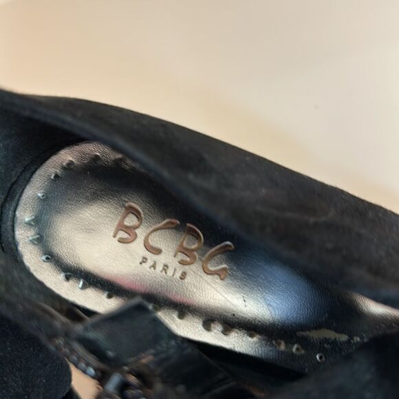 BCBG Paris Black Suede Peep Toe Booties - Picture 6 of 7